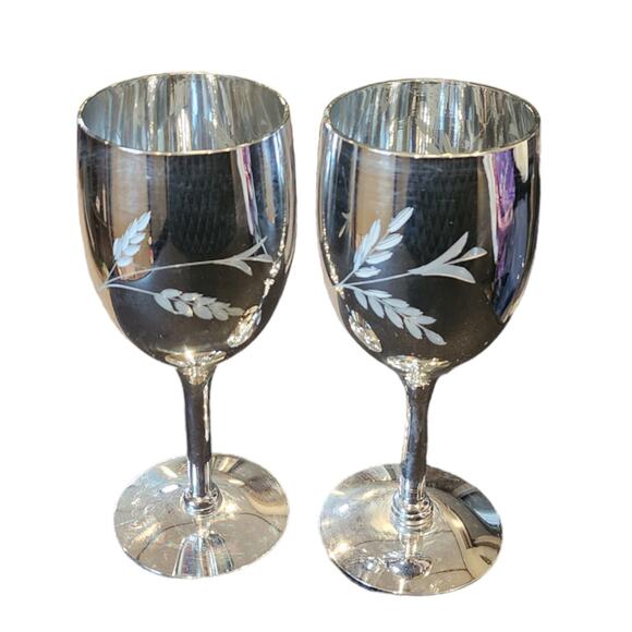 Candlelite Crystal Mueller Etched Glass Silver Goblets Wine Hand Blown Vintage - Picture 2 of 7
